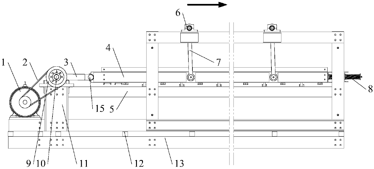 A self-balancing unilaterally driven oscillating screen with two-way damping device