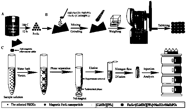 Fe3S4-magnetic effervescent tablets and method for detecting polybrominated biphenyl ether