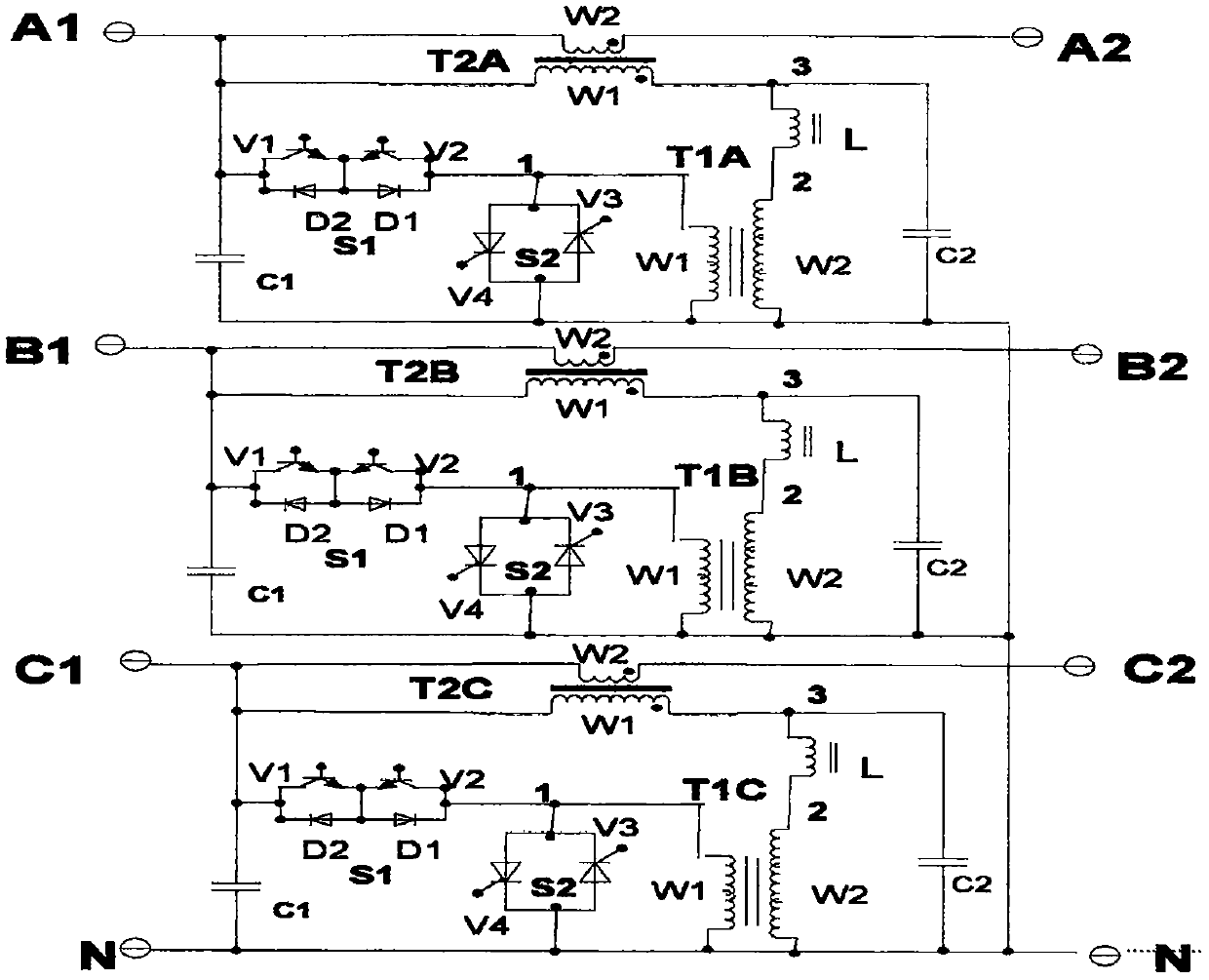 Double-switch high-variable inverse-modulation power-variable compensation alternating-current voltage-stabilized power supply