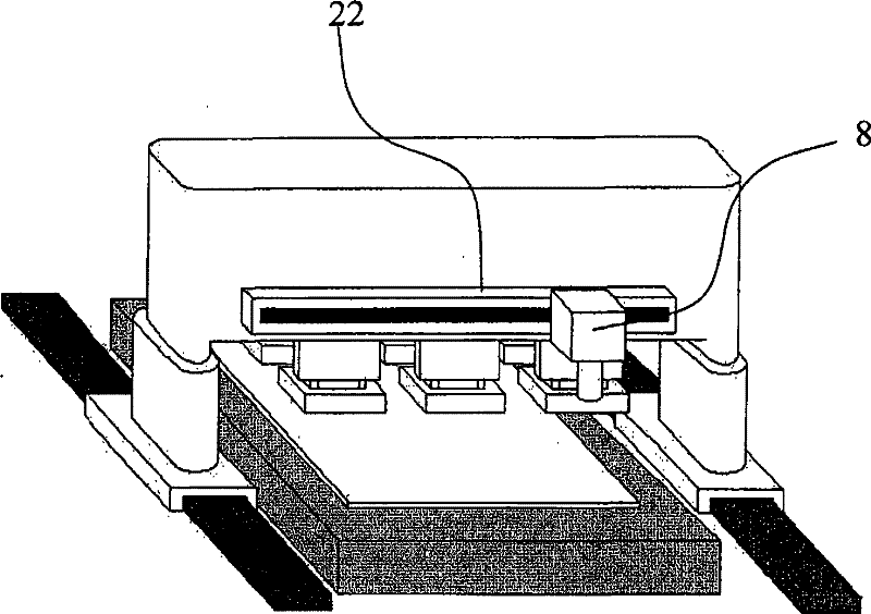 Frame movement fluid material coating device