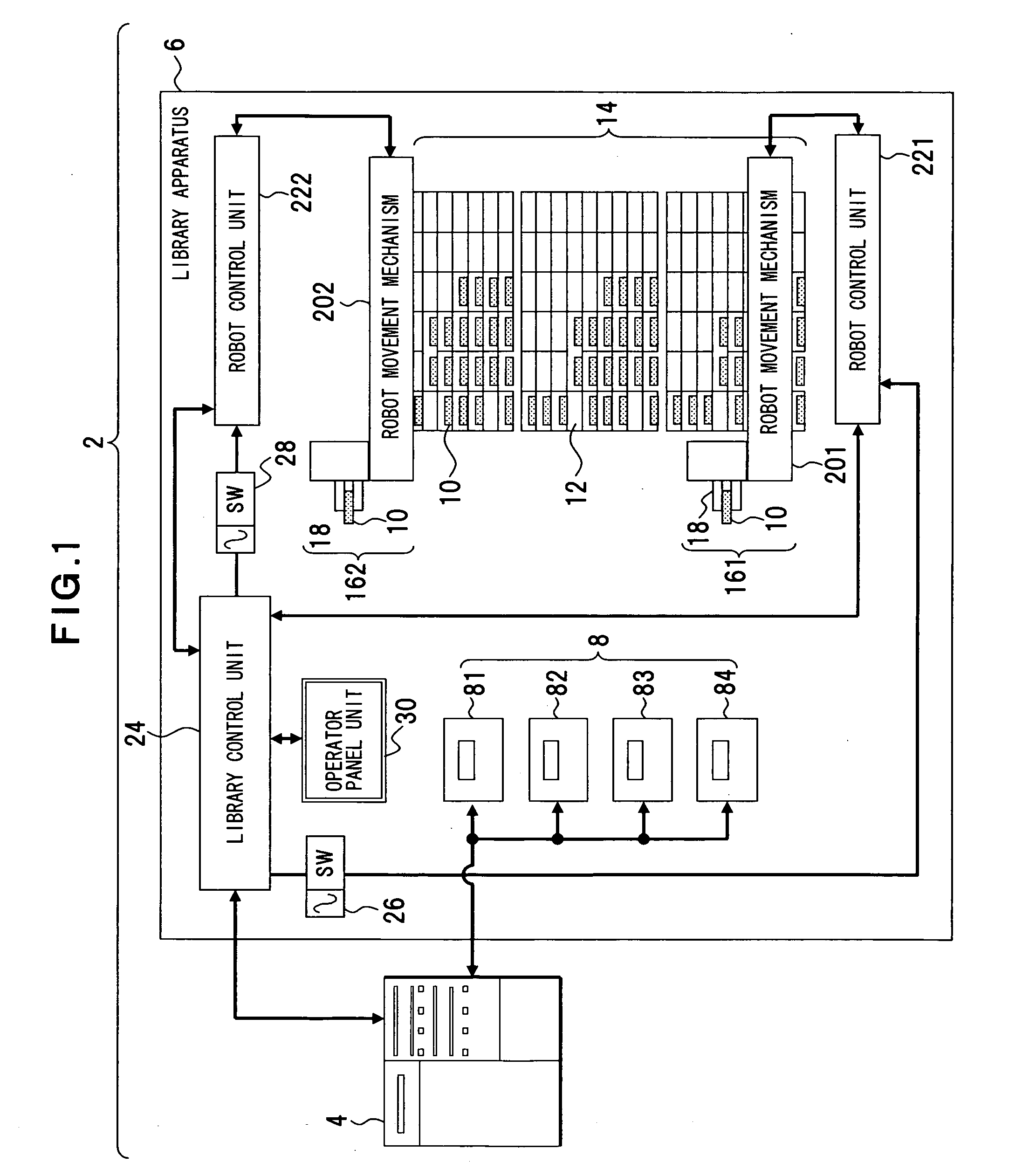 Library apparatus, control method and control program thereof, and information processing apparatus