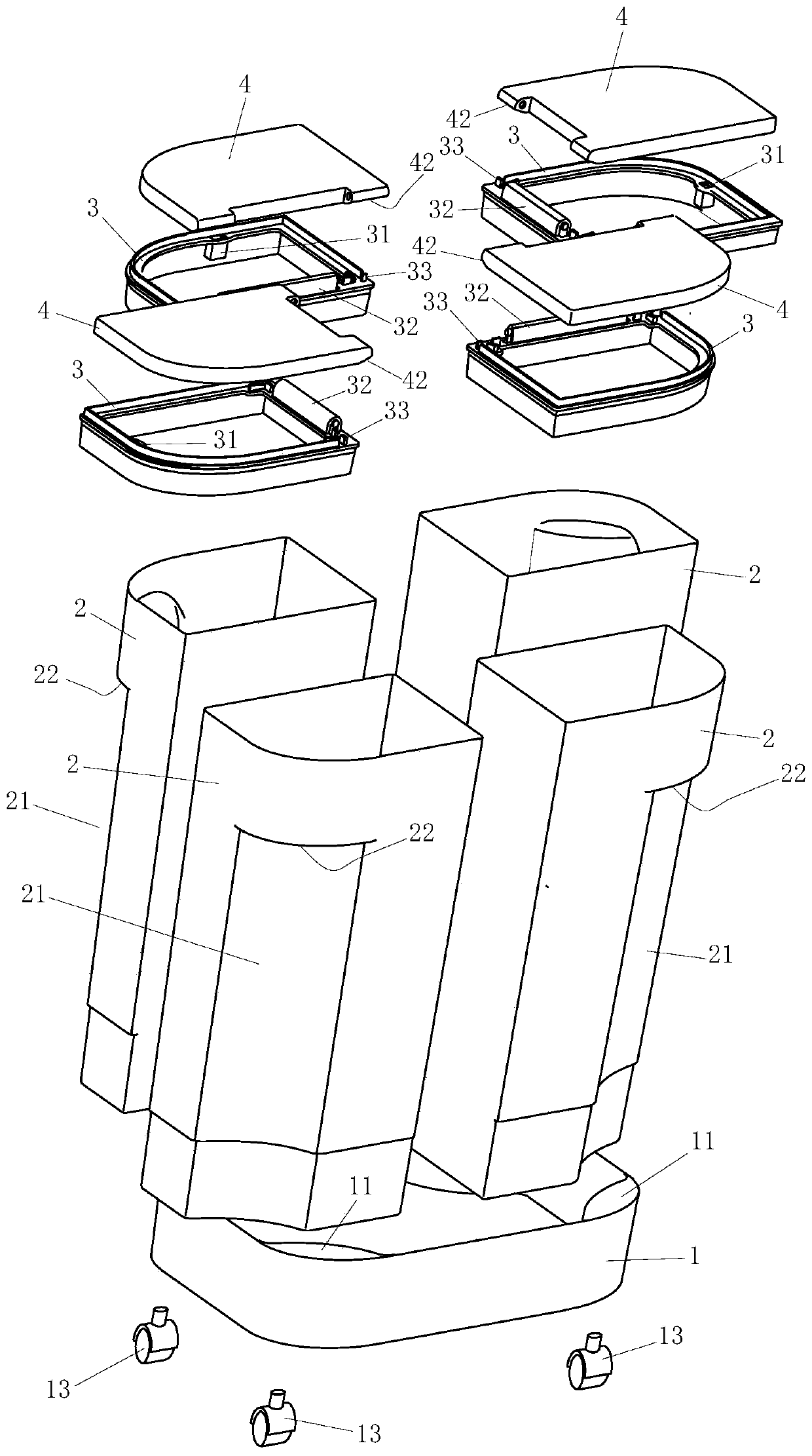 Multifunctional four-grid storage barrel