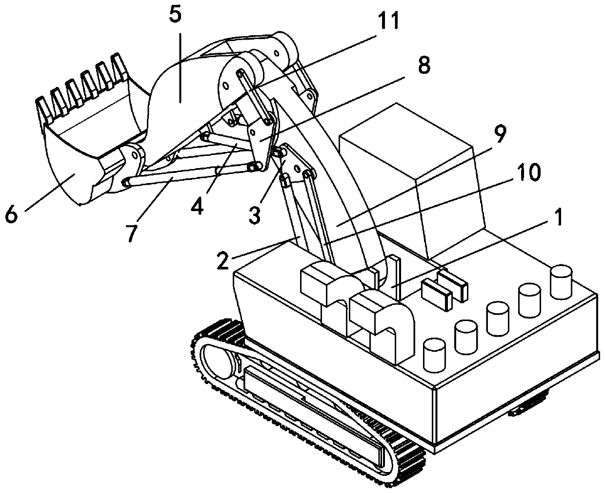 Three-degree-of-freedom fourteen-rod hydraulic excavator