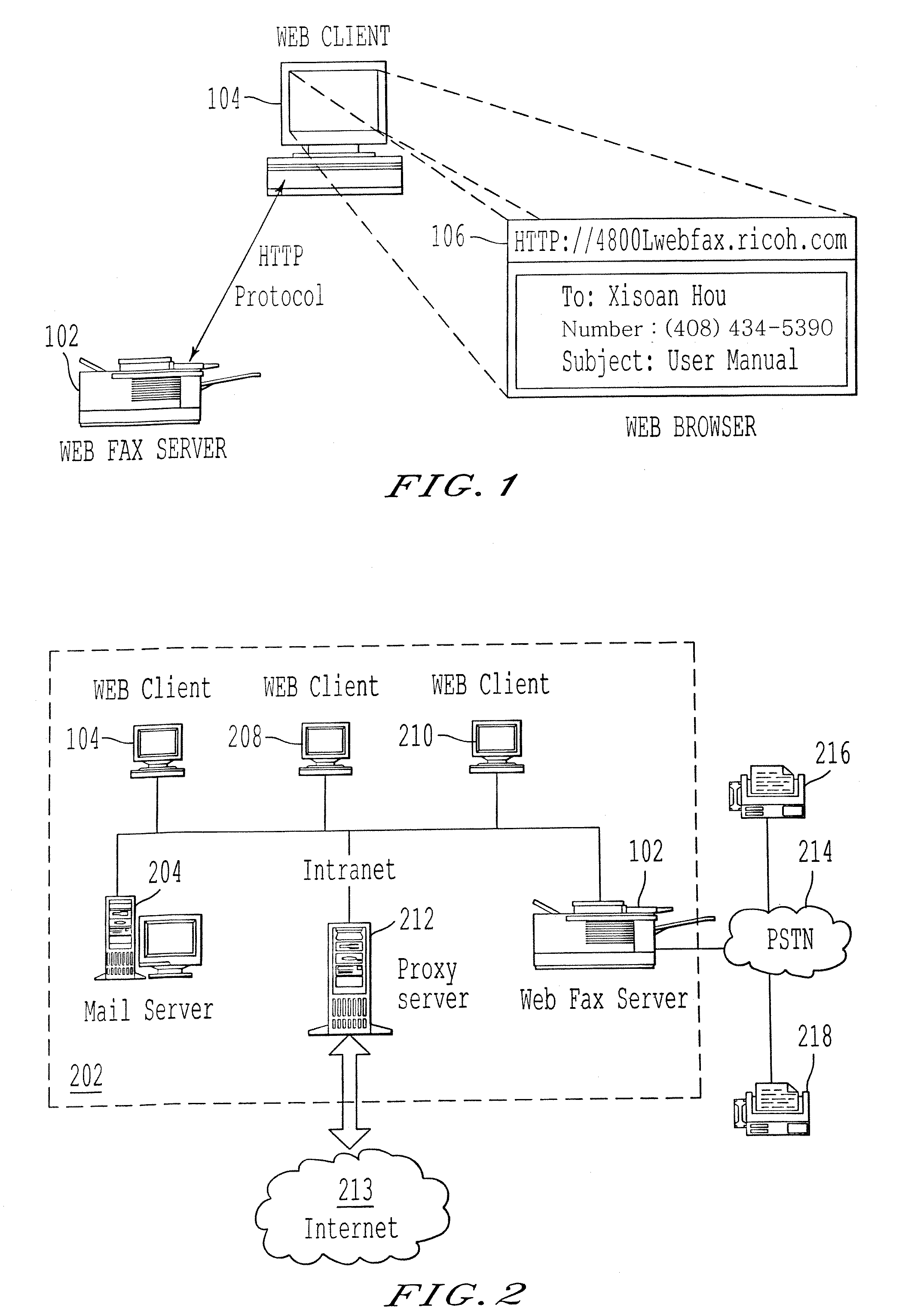 Network fax machine using a web page as a user interface