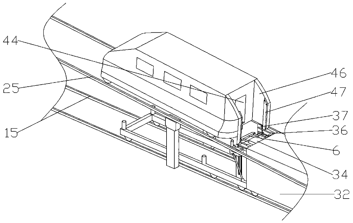 Train get-in non-stop transfer device