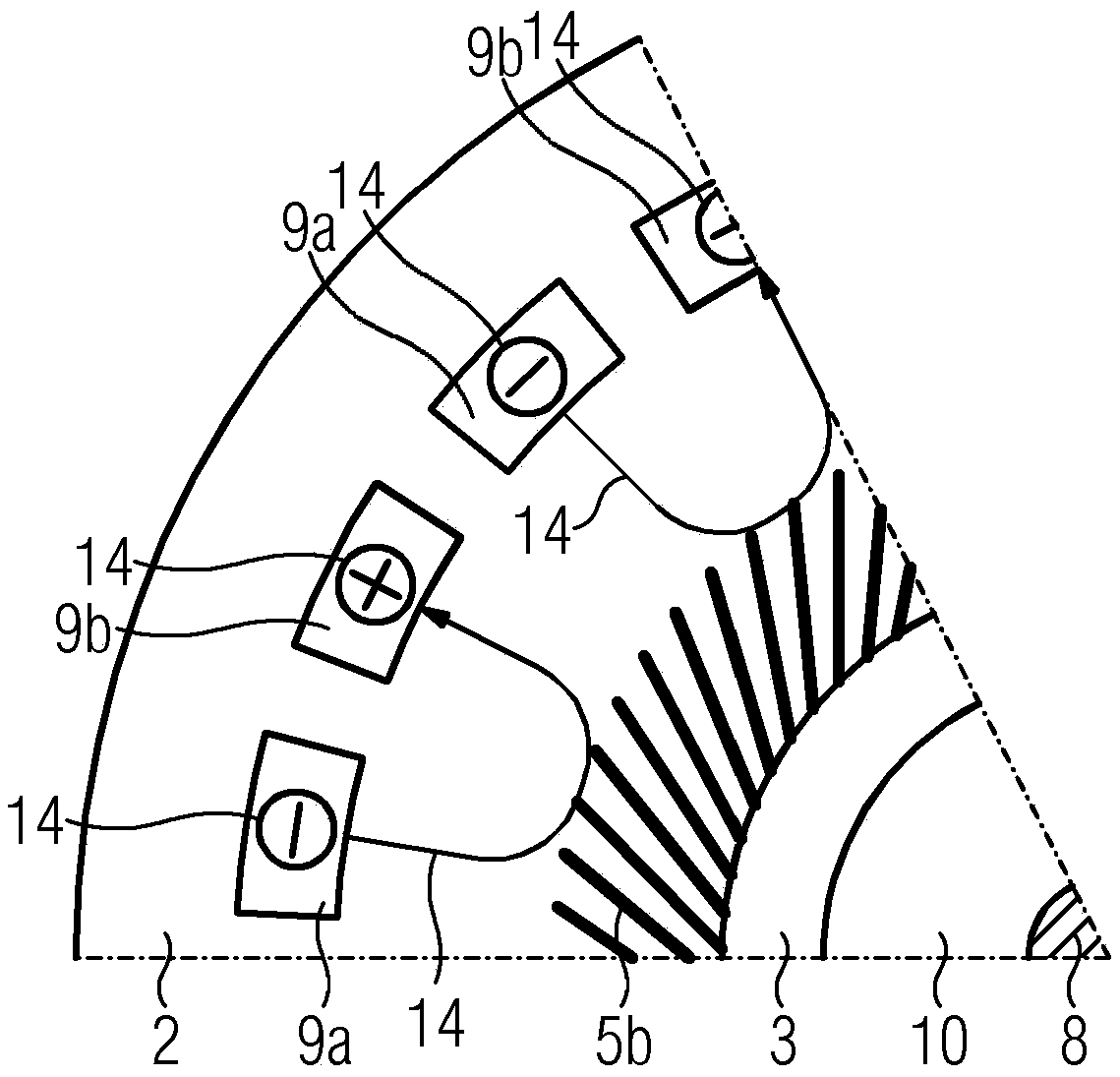 Rotating electric machine with one-sided cooling and method for one-sided cooling