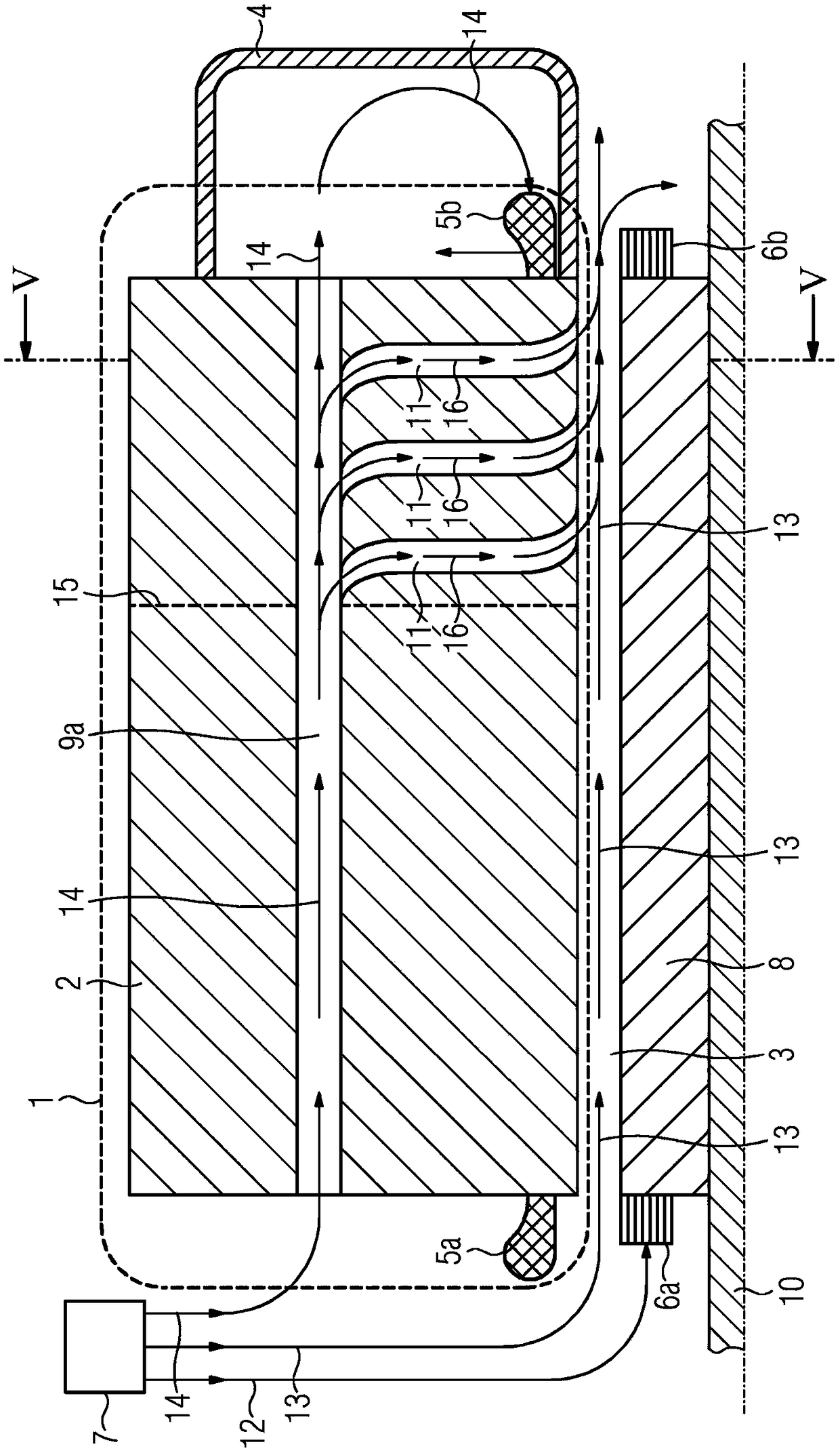 Rotating electric machine with one-sided cooling and method for one-sided cooling