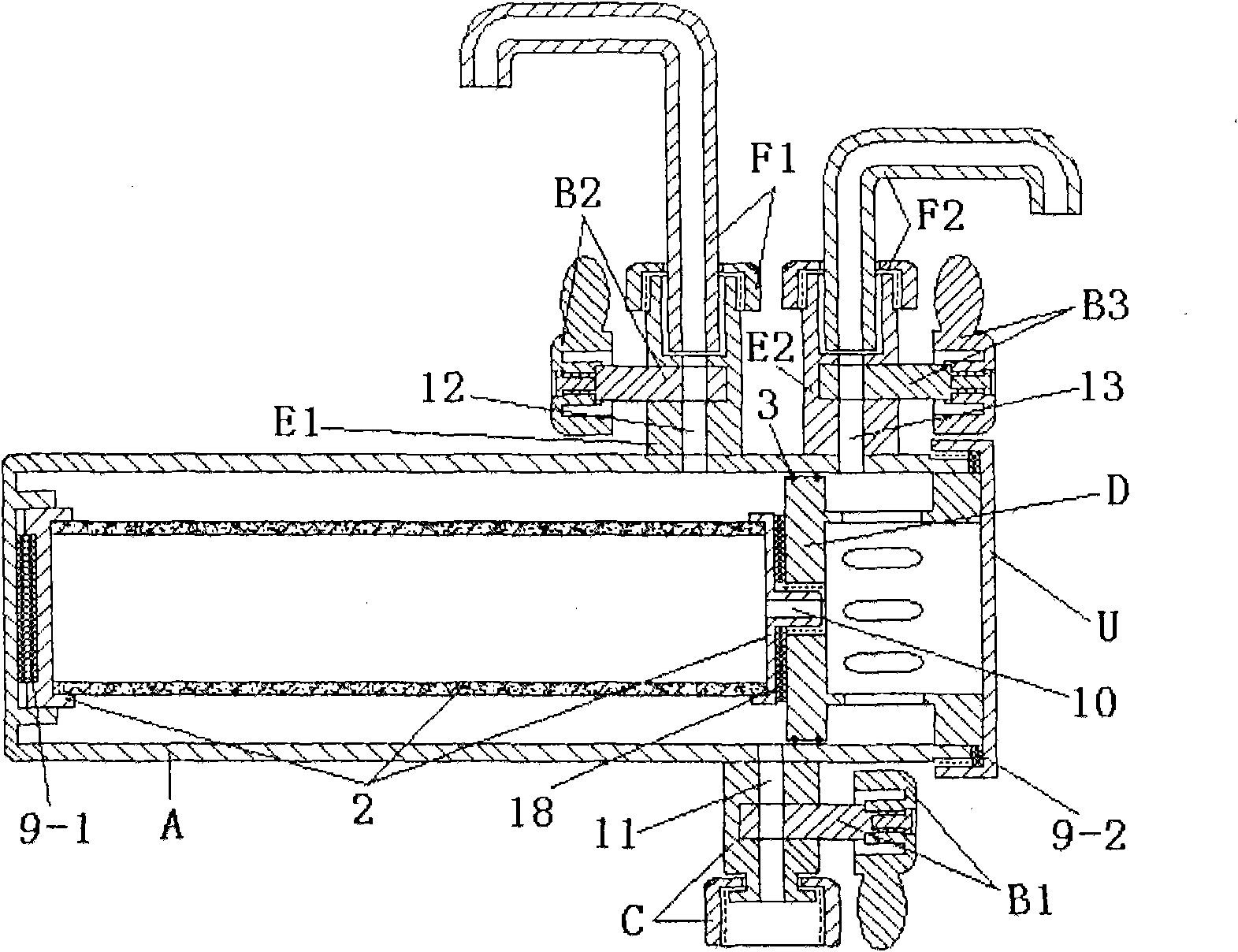 Horizontal conjoined cock with water filter