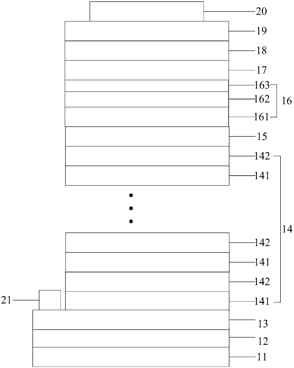 Light-emitting diode based on N-type doped stack and functional layer