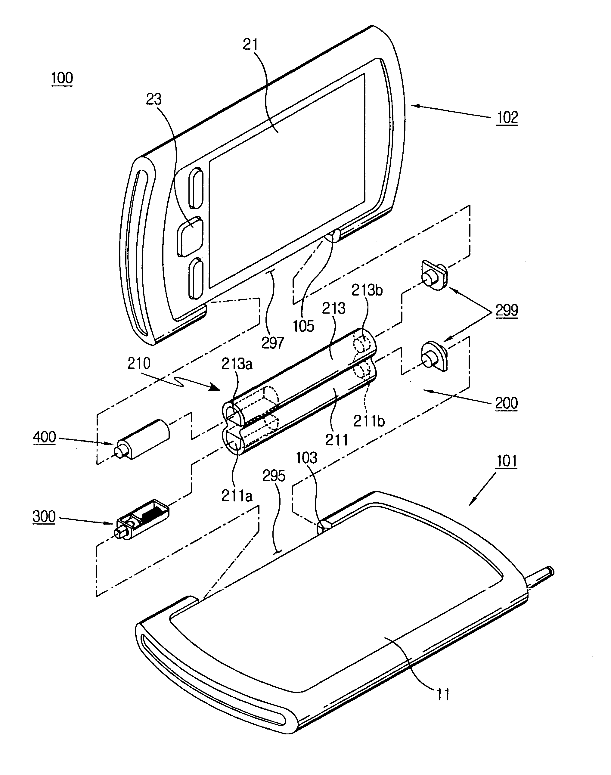 Hinge device for portable wireless terminal