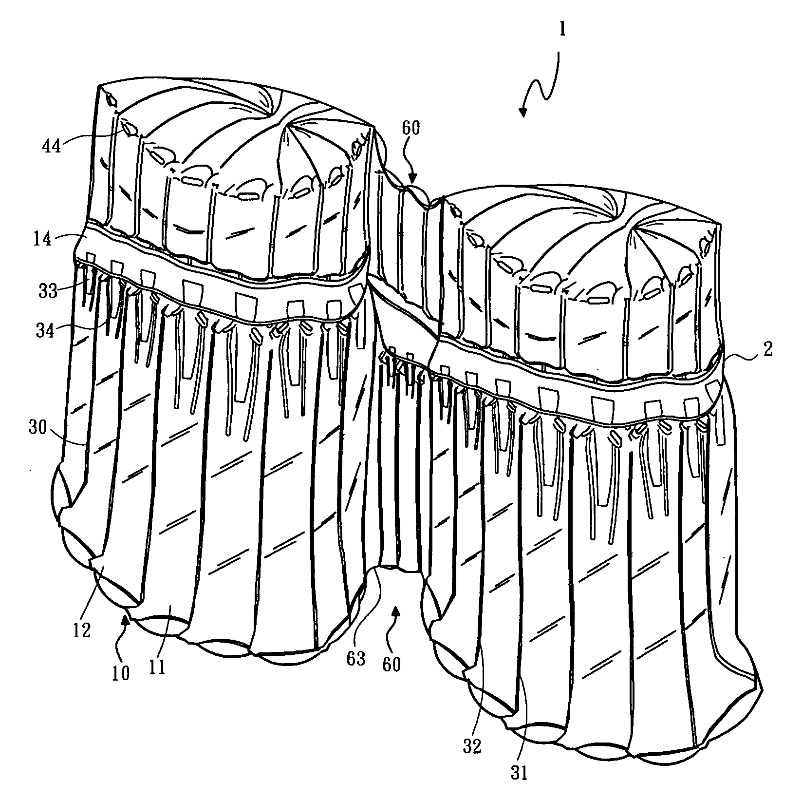 Inflatable bag for bottles packaging