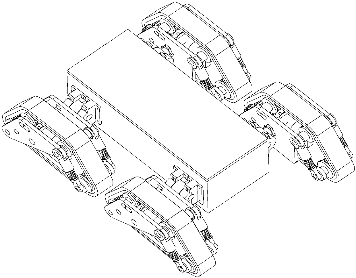 Wall surface self-adaptive four-caterpillar wall climbing robot