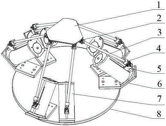 Hexagonal pyramid type six-freedom-degree parallel mechanism