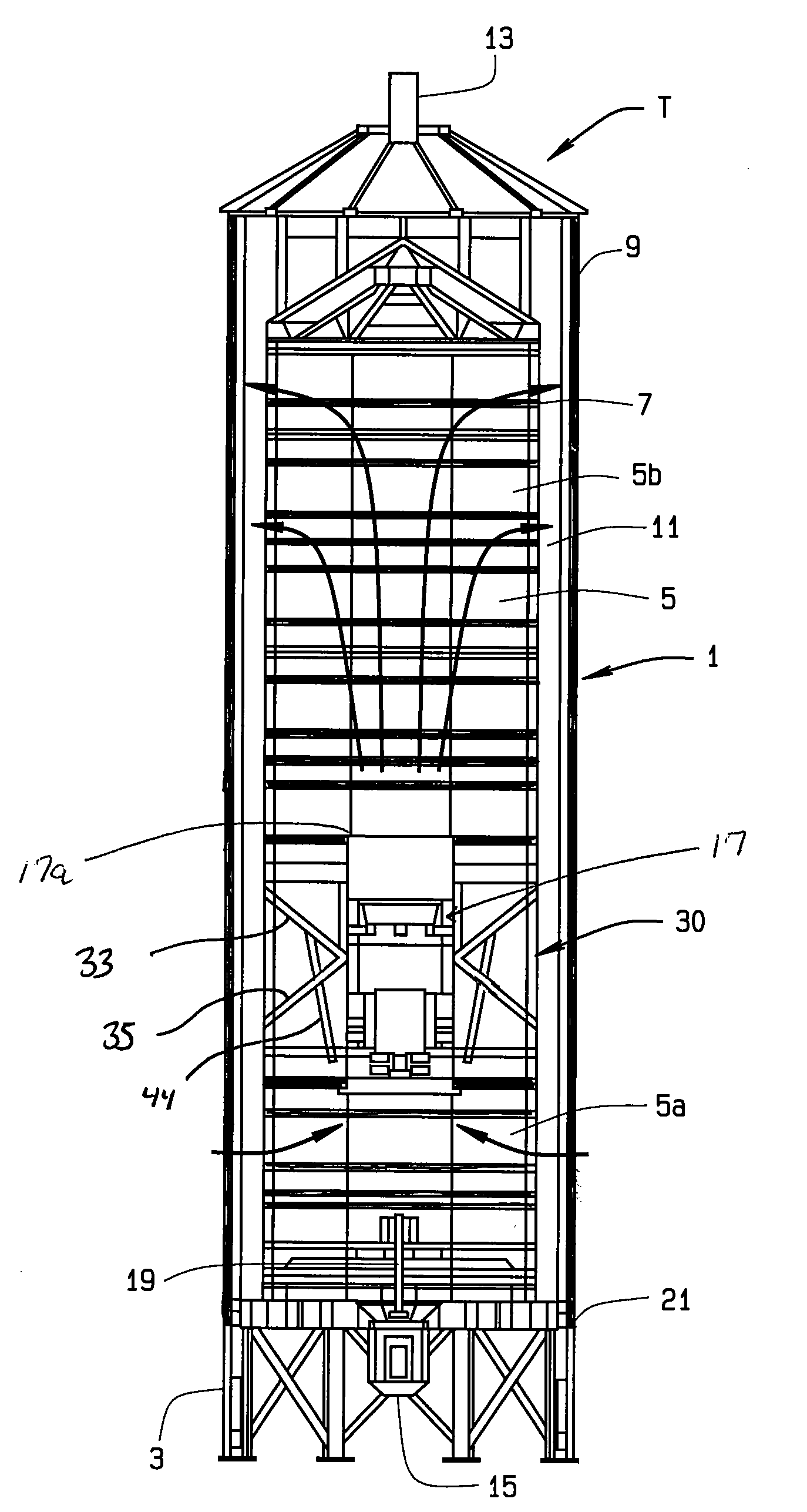 Adjustable divider/hopper for a grain tower dryer