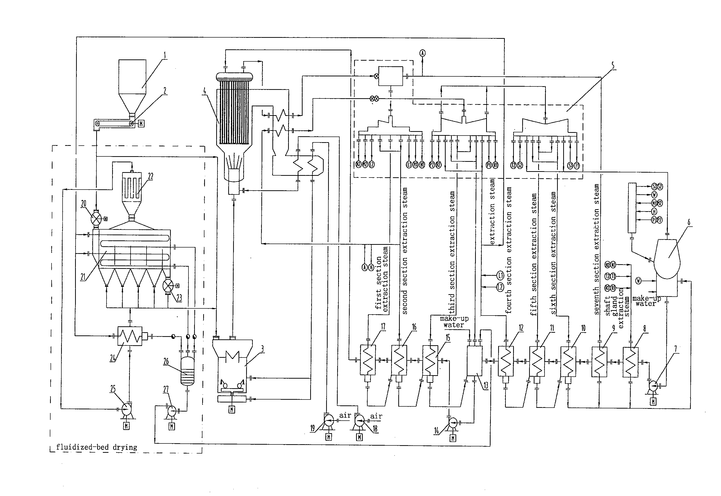 Process for reducing coal consumption in coal fired power plant with fluidized-bed drying