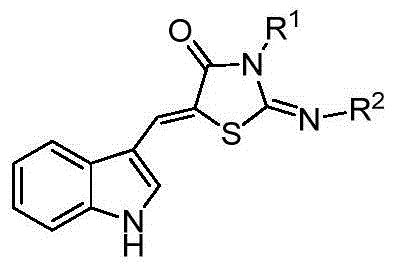 5-(1H-indolyl-3-methylene)-1,3-thiazolidinyl-4-one derivatives, and synthesis method and application thereof