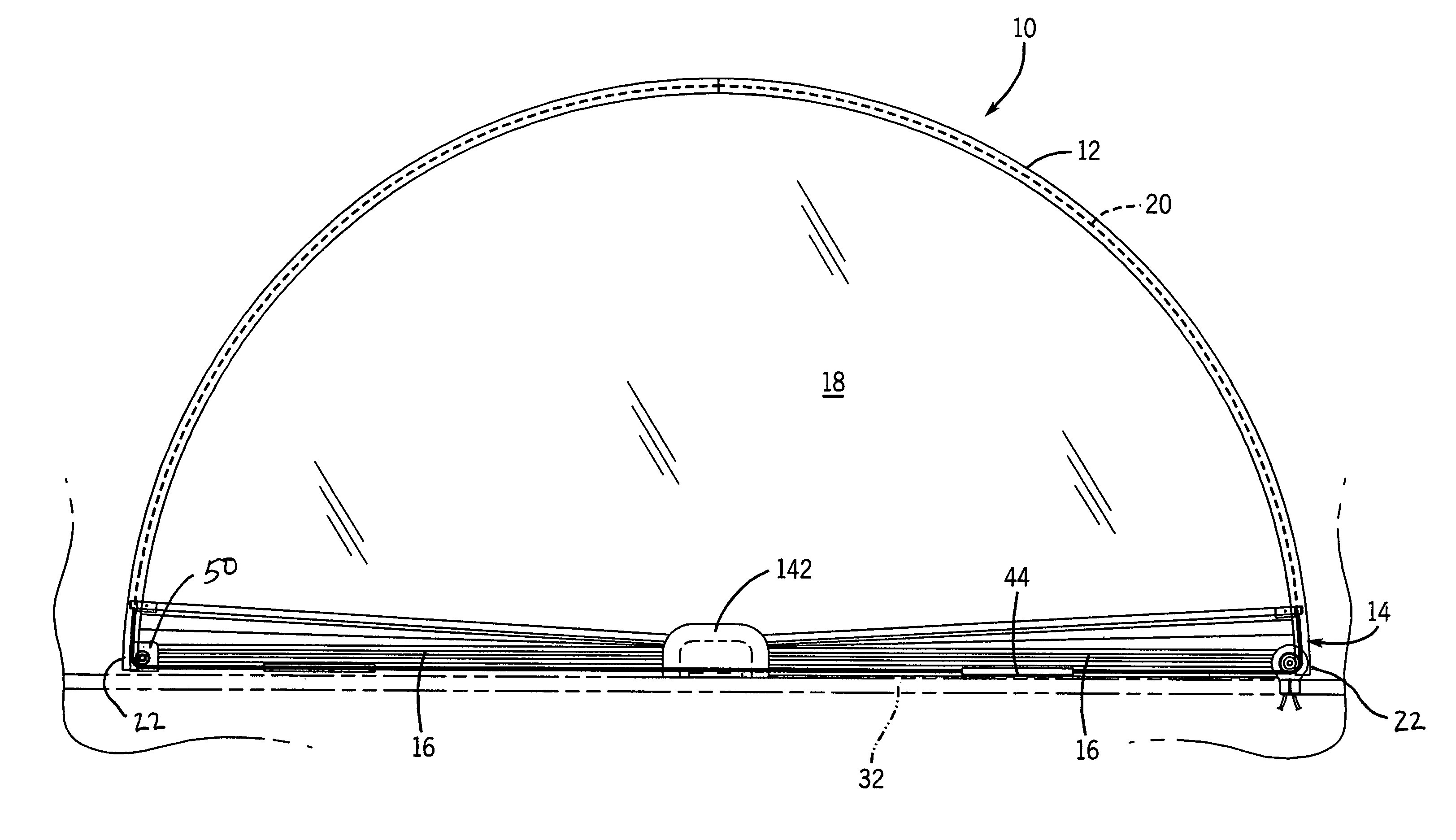 Retractable arched window covering