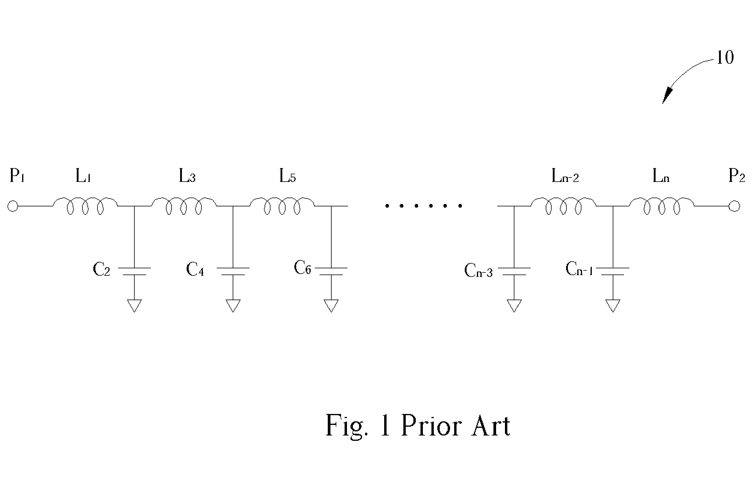 Lowpass filter formed in a multi-layer ceramic