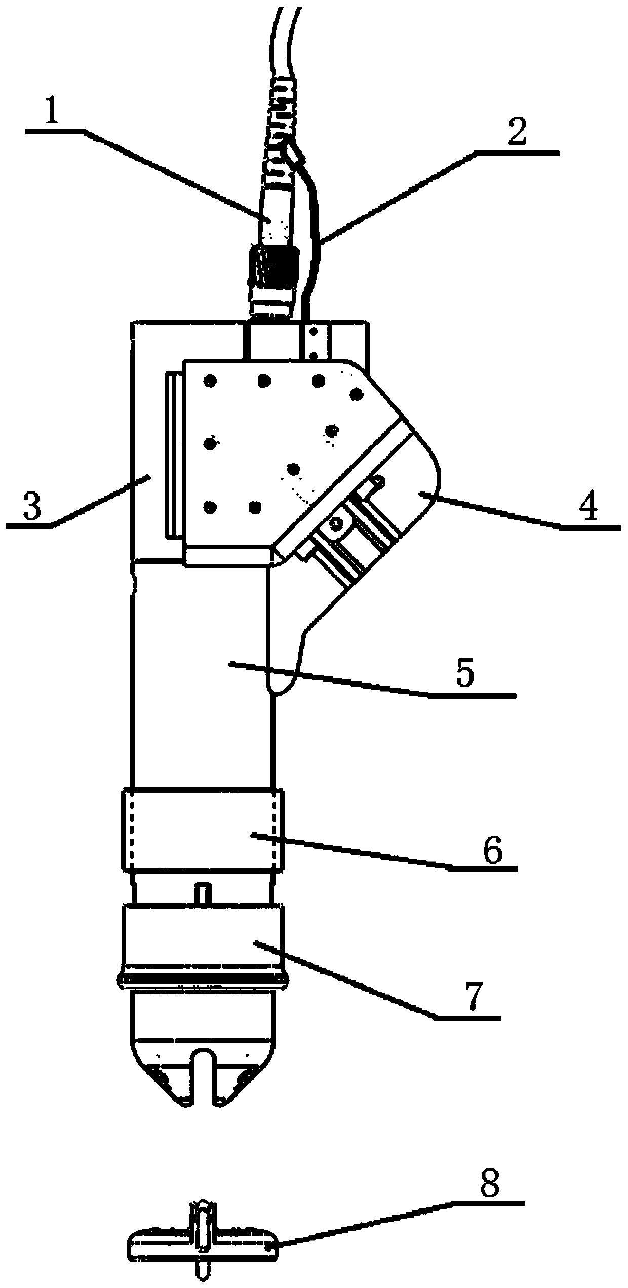 A hand-held probe for three-way cooperative scanning optical coherence tomography