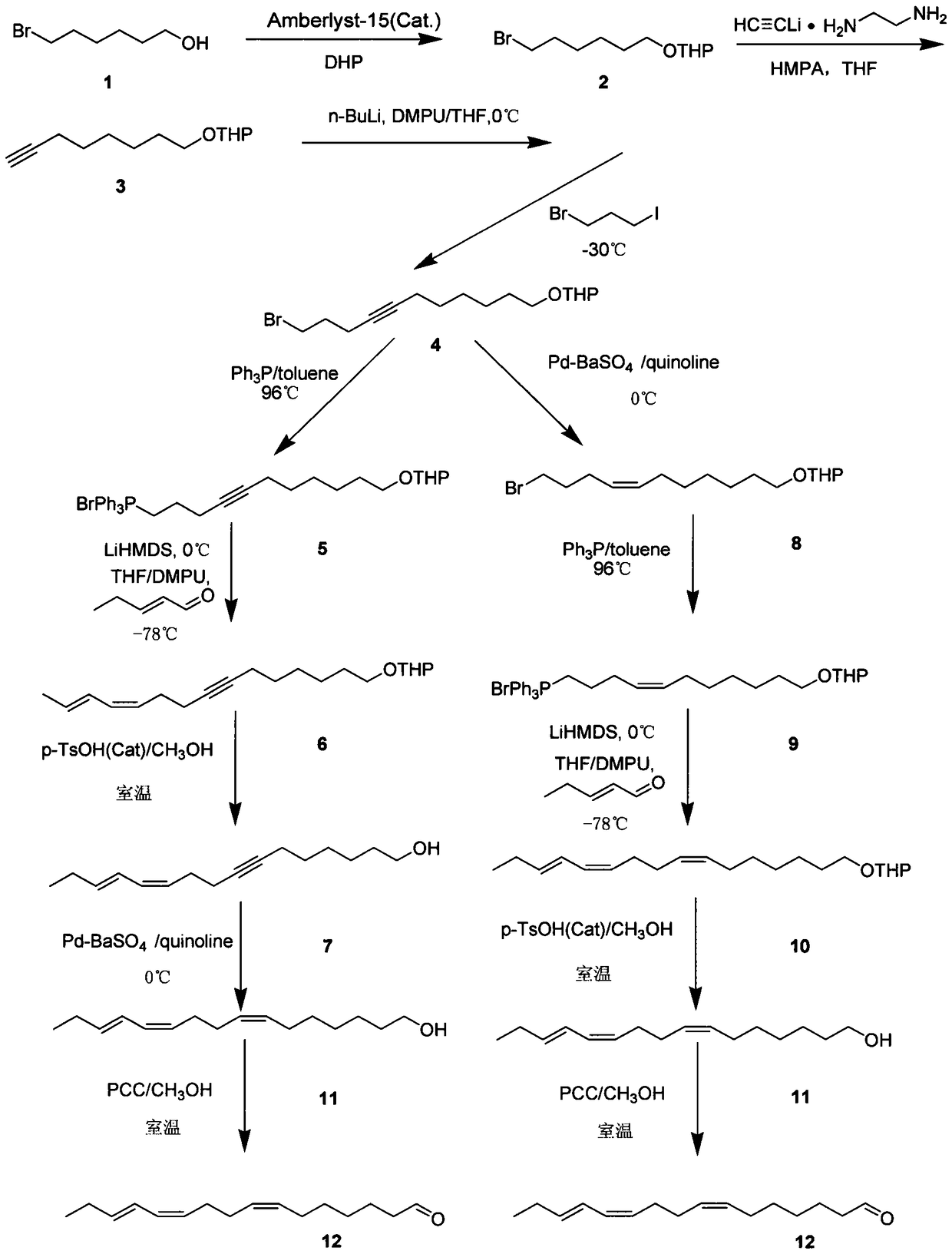 A kind of synthetic method of (z, z, e)-7,11,13-hexadecatrienal