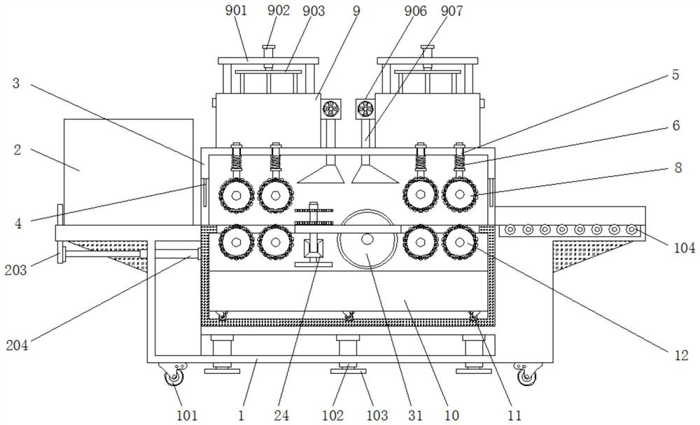 Feeding device convenient for multi-blade saw cutting