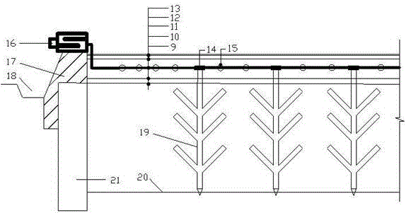 Vertical stereoscopic drainage device for sludge blowing and filling type reinforcement and using method