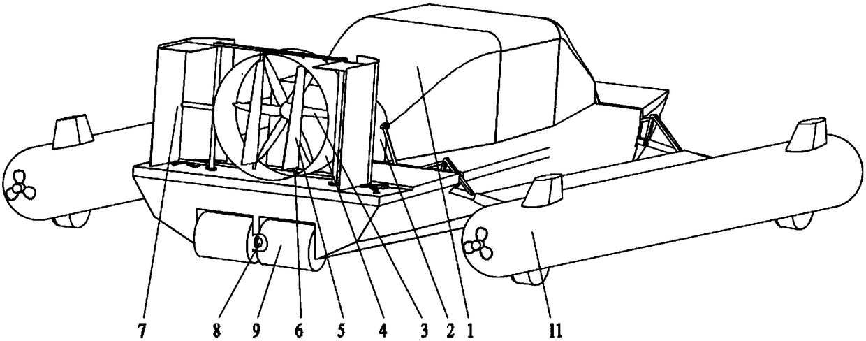 Submerged body retractable type small water area amphibious ship