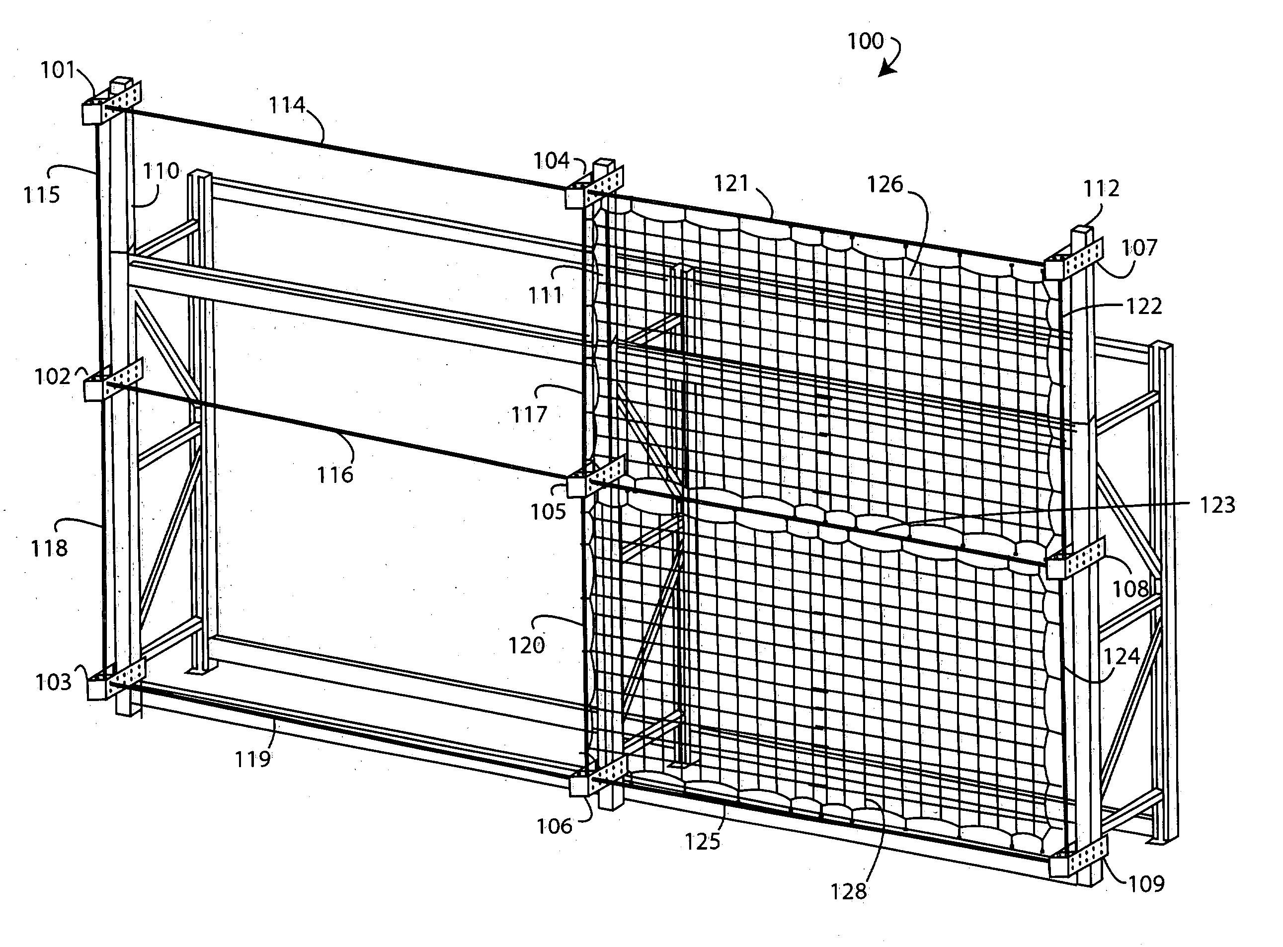 Offset pallet-rack safety net system