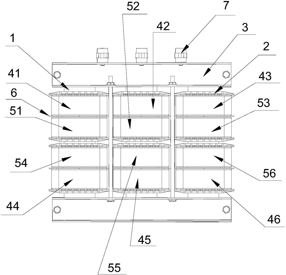 Three-phase wide-voltage industrial frequency transformer structure