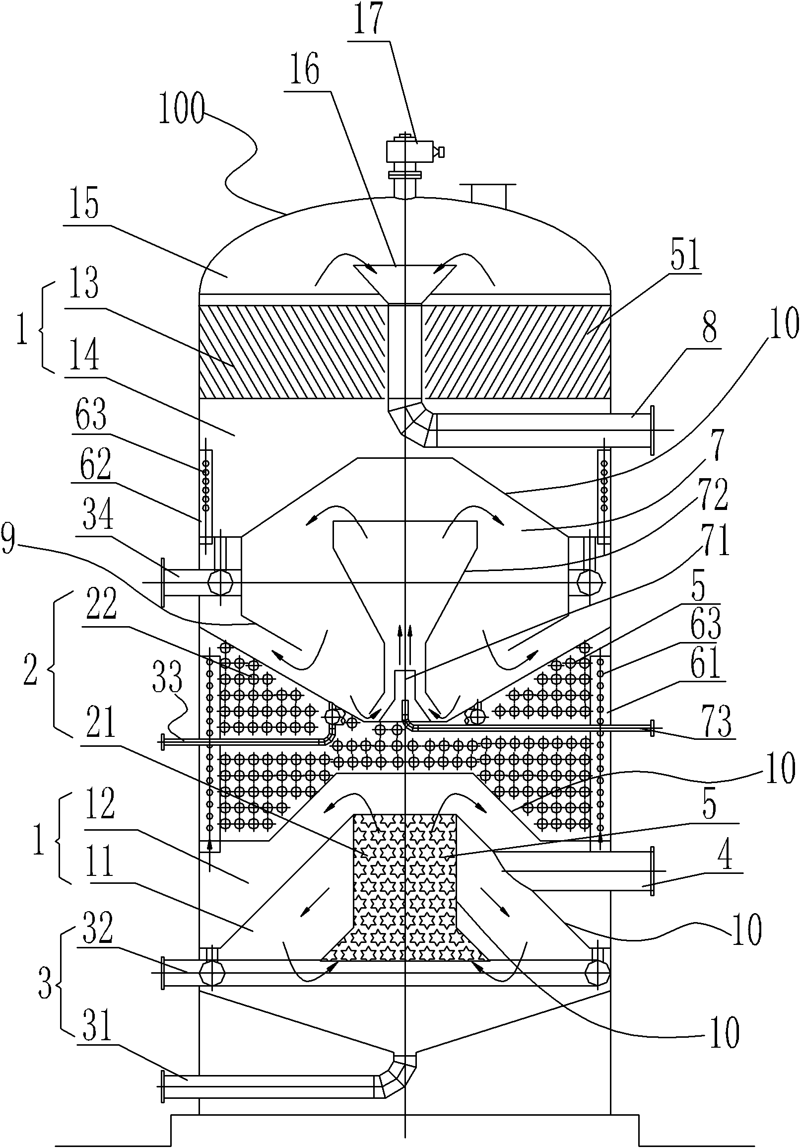 Pressure-bearing integral metallurgy sewage purifying treatment device