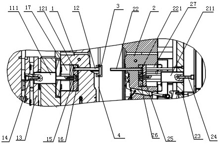 An injection mold for one-time molding of lightweight composite automobile inner door panels