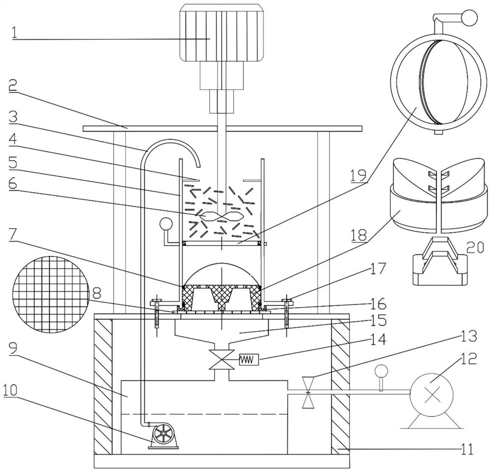 Device and method for directly preparing short fiber preform by integrating stirring and filtering