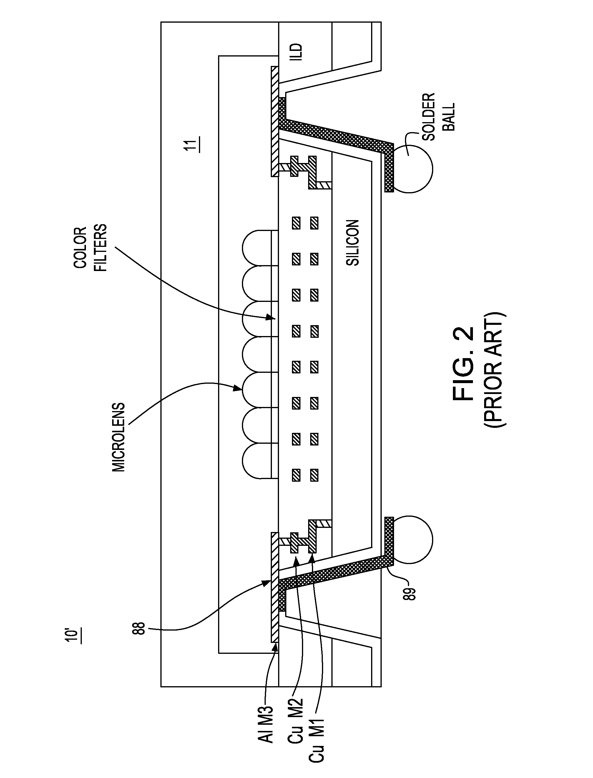 CMOS imager array with recessed dielectric