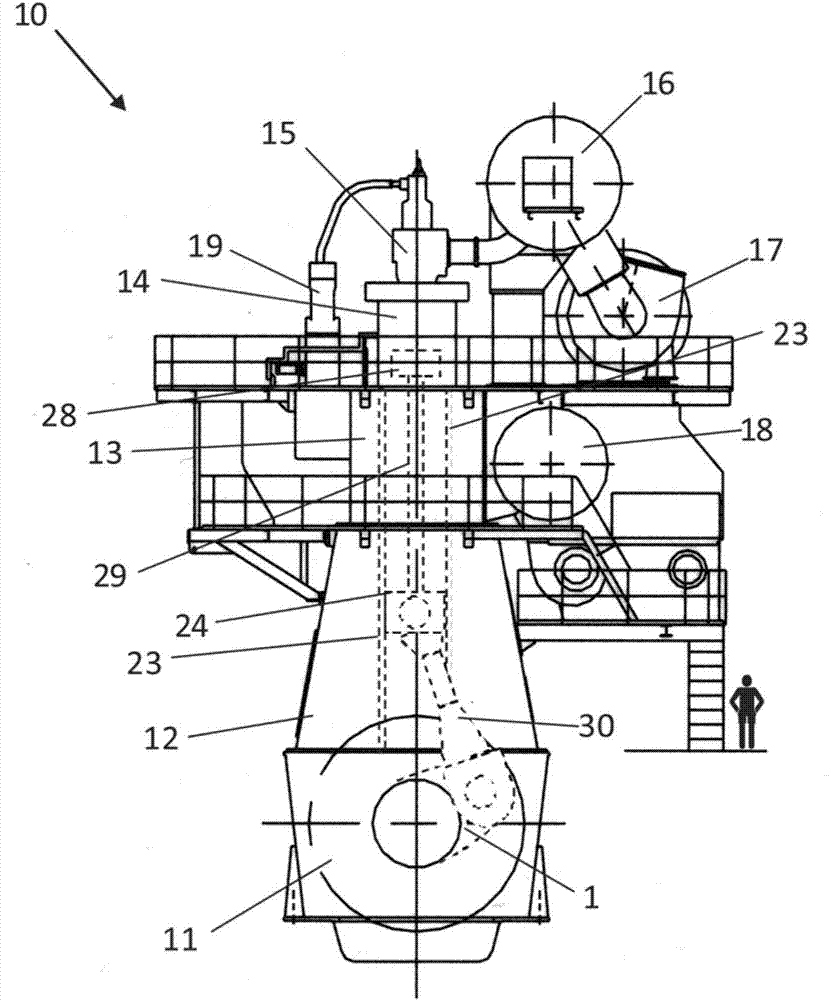 Crankshaft, bearing assembly and large multi-cylinder two-stroke diesel engine