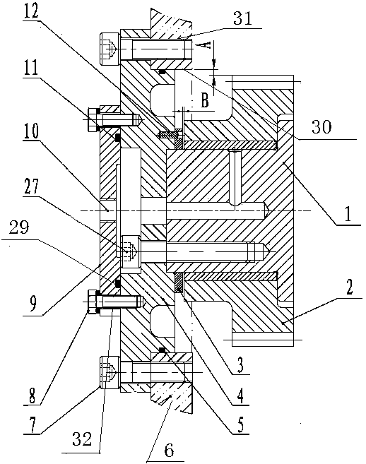 A high-pressure common-rail diesel engine-driven common-rail pump intermediate gear installation device