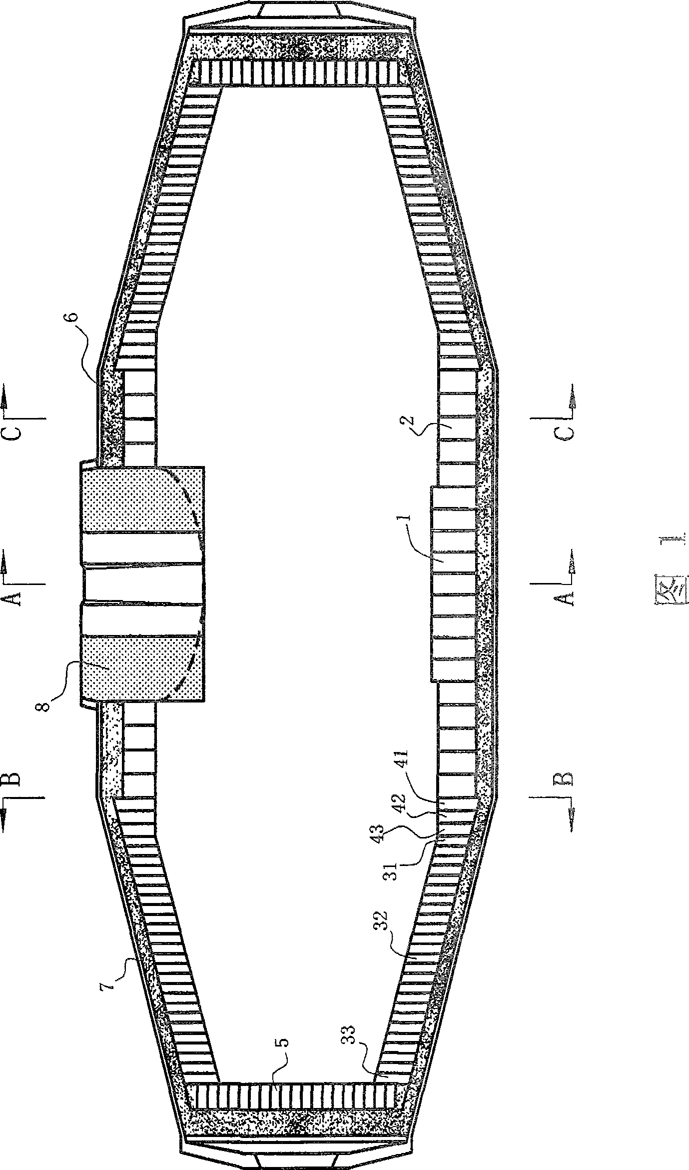 Inner lining structure for torpedo pot and aluminium carbonize silicon carbide brick and high aluminium brick used for torpedo pot