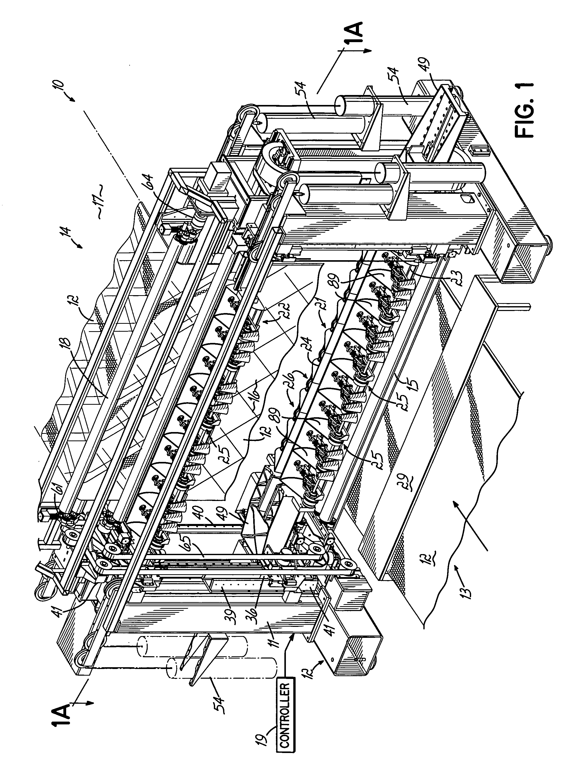 Multiple horizontal needle quilting machine and method