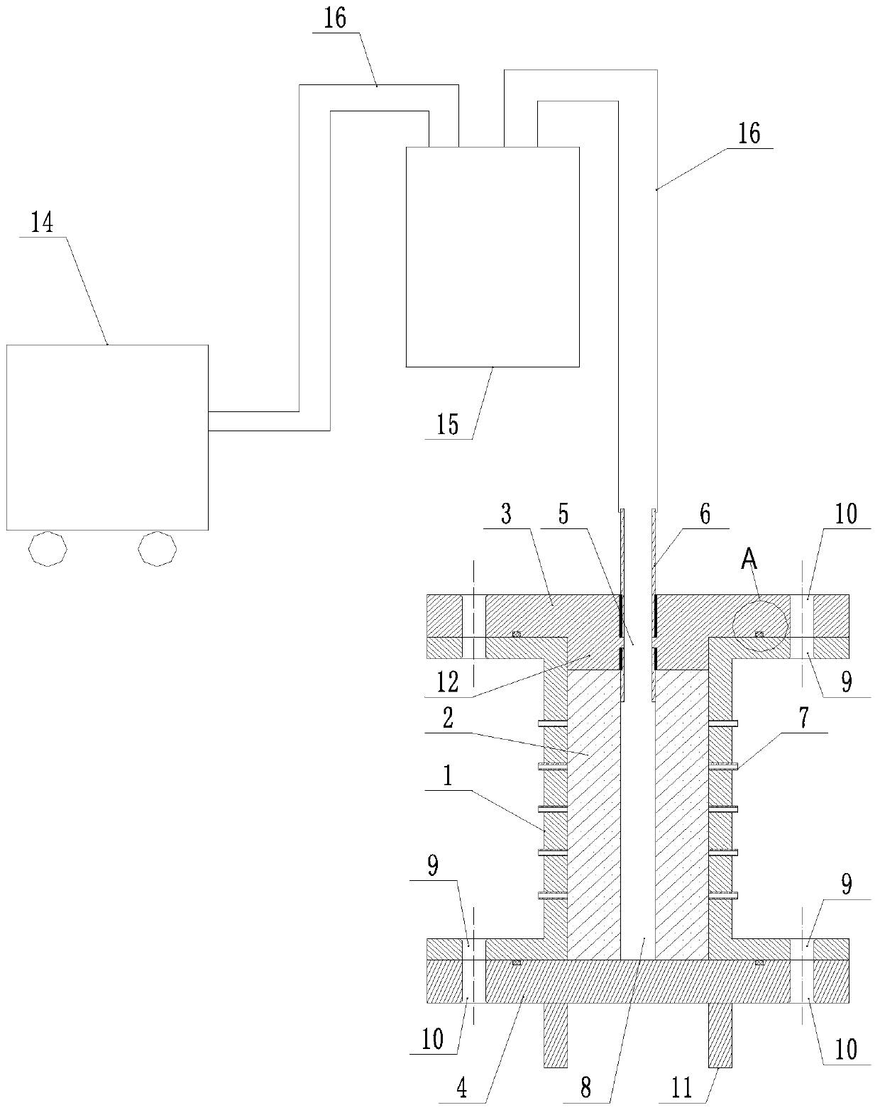 Device and method for evaluating effect of gradient strengthening cementing fluid in deep water weak cementation stratum