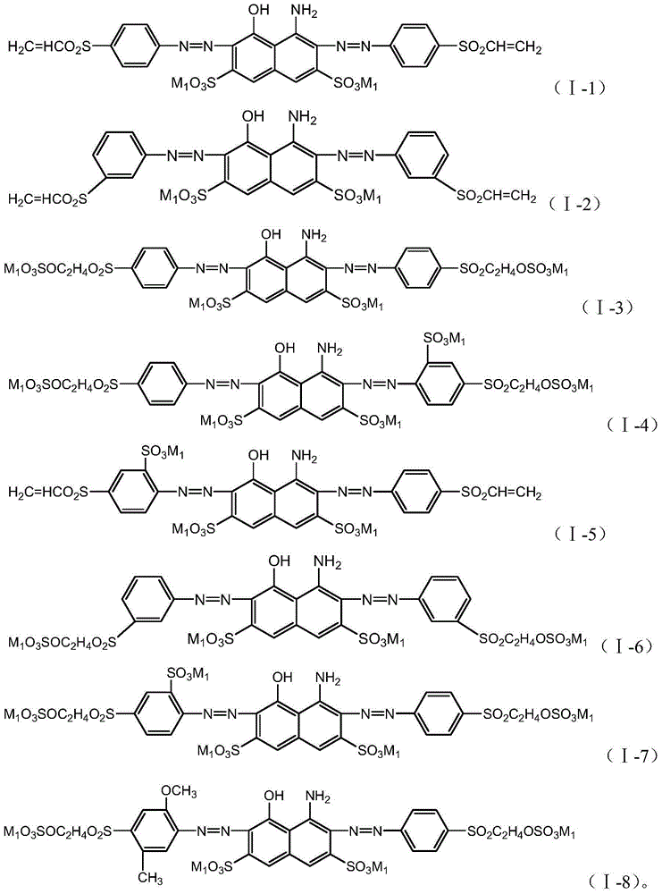 Active dye composition in dark blue to black and dye product