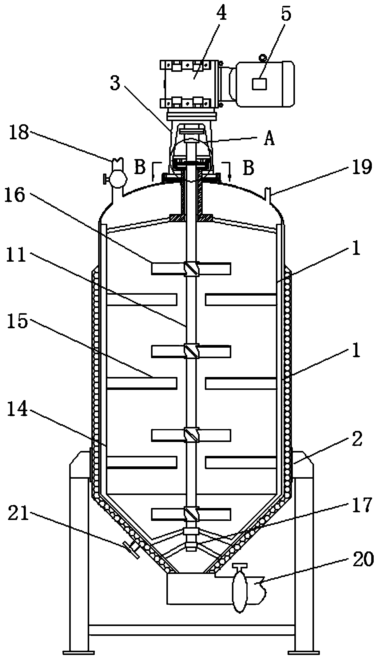 Sewage stirring treatment device utilizing planetary gear transmission principle