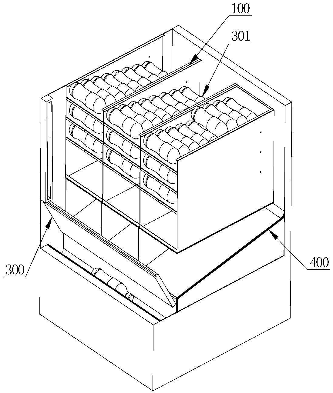 Discharging device and discharging method of beverage vending machine