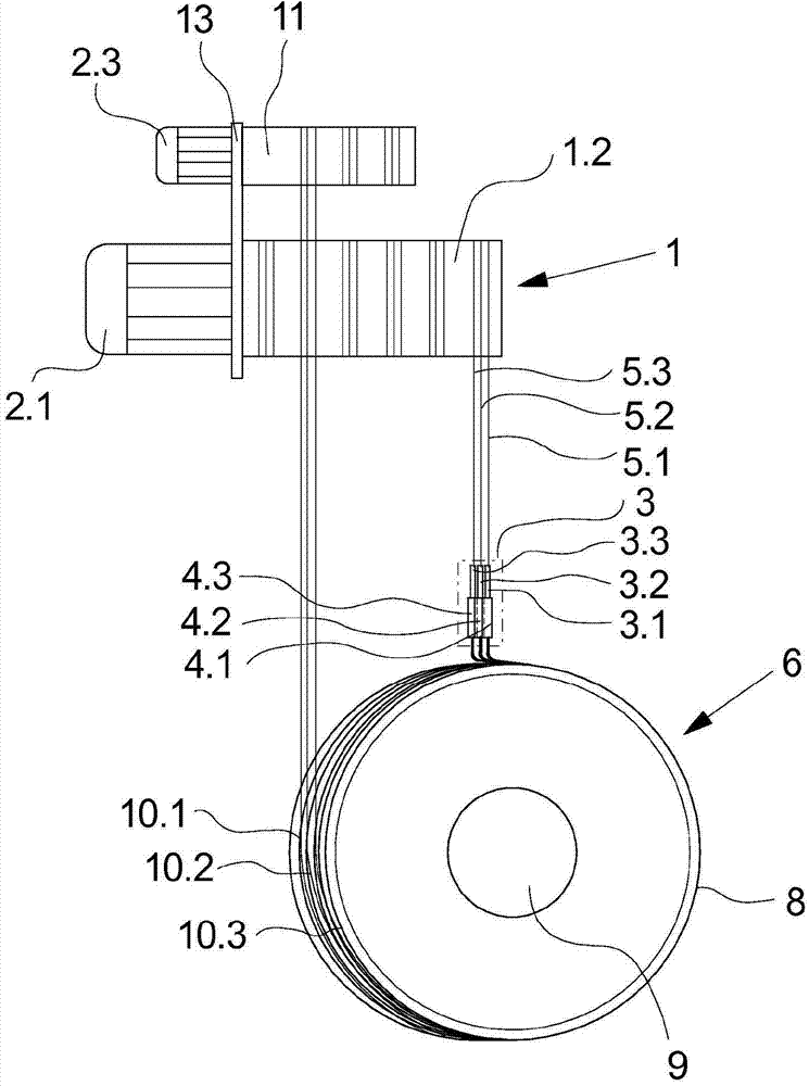 Device for guiding and texturing a plurality of synthetic threads