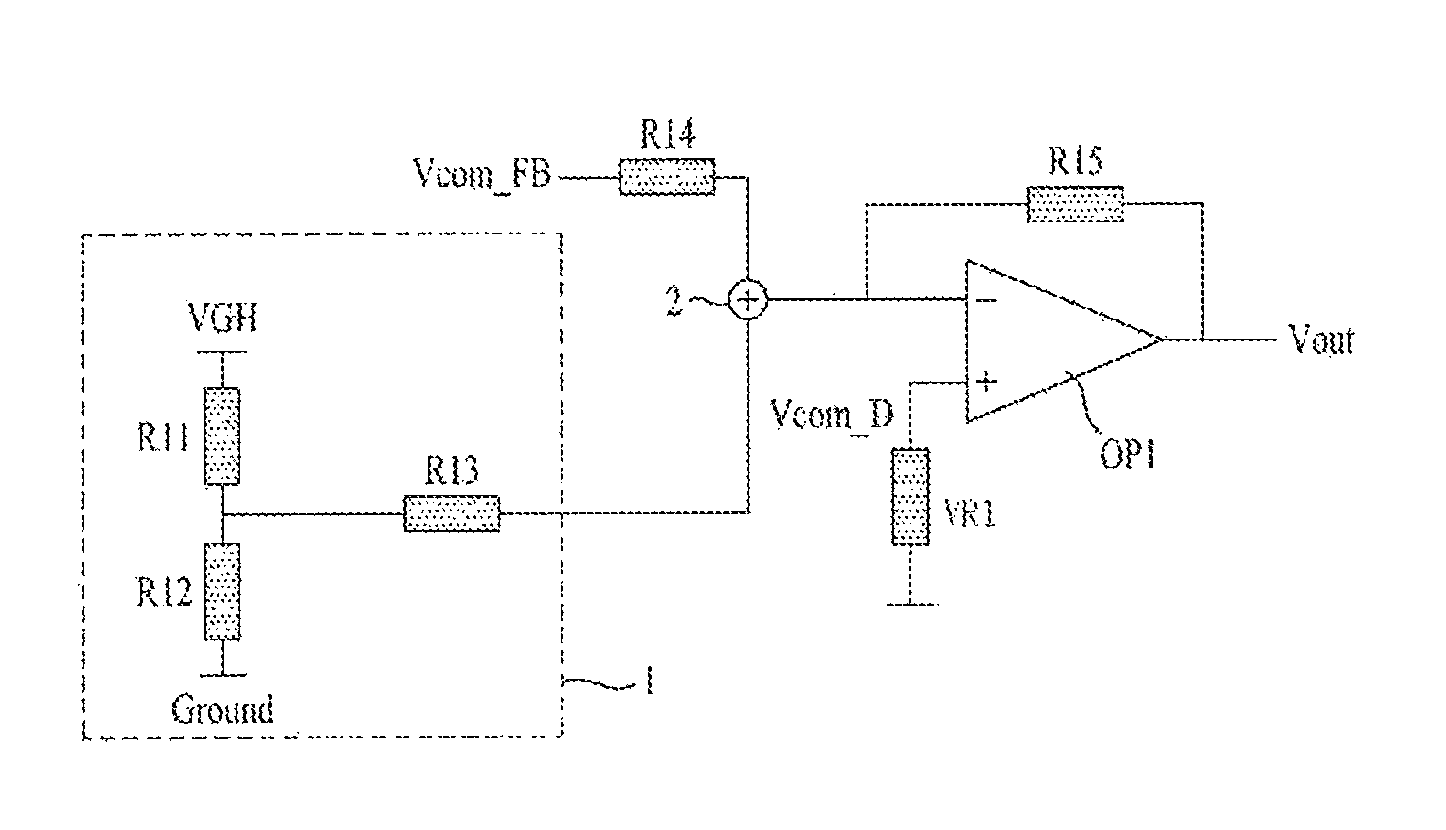 Compensation circuit for common voltage according to gate voltage