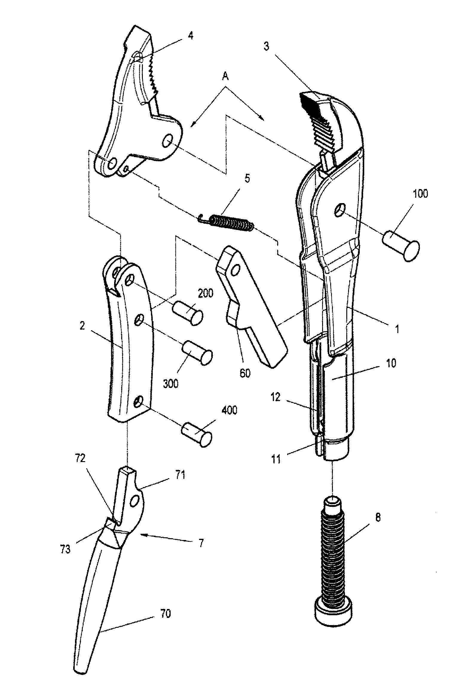 Simple structure of locking pliers for releasing and opening handles and jaws through fast and direct pulling