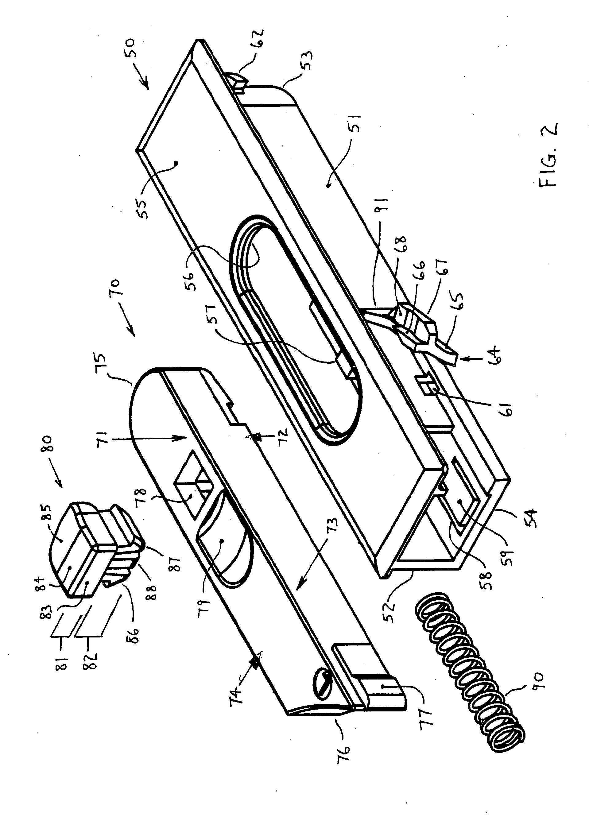 Tilt latch with cantilevered angular extension