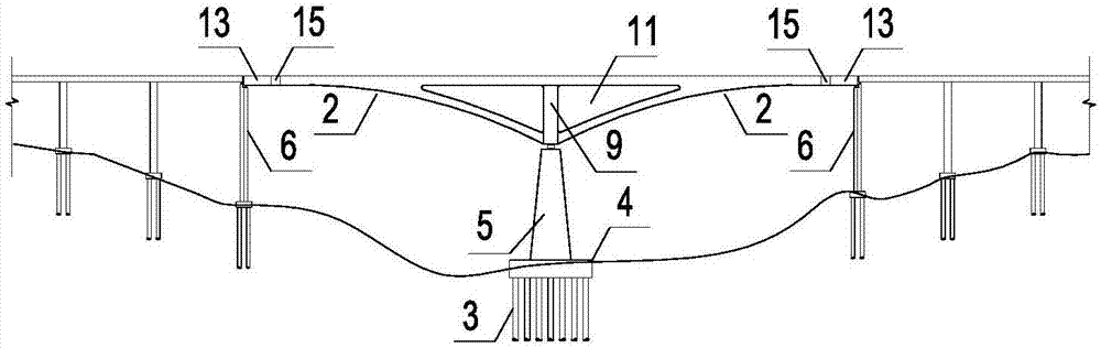 Arched girder combined type concrete continuous girder bridge structure