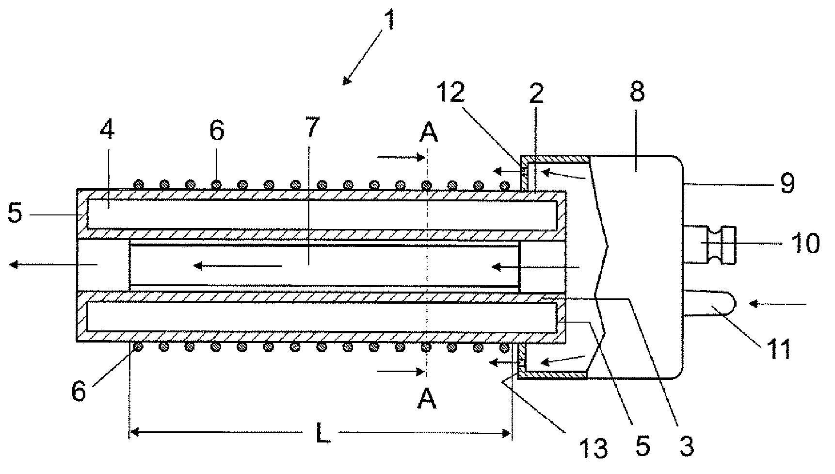 Radiating element for irradiating surfaces, having a socket