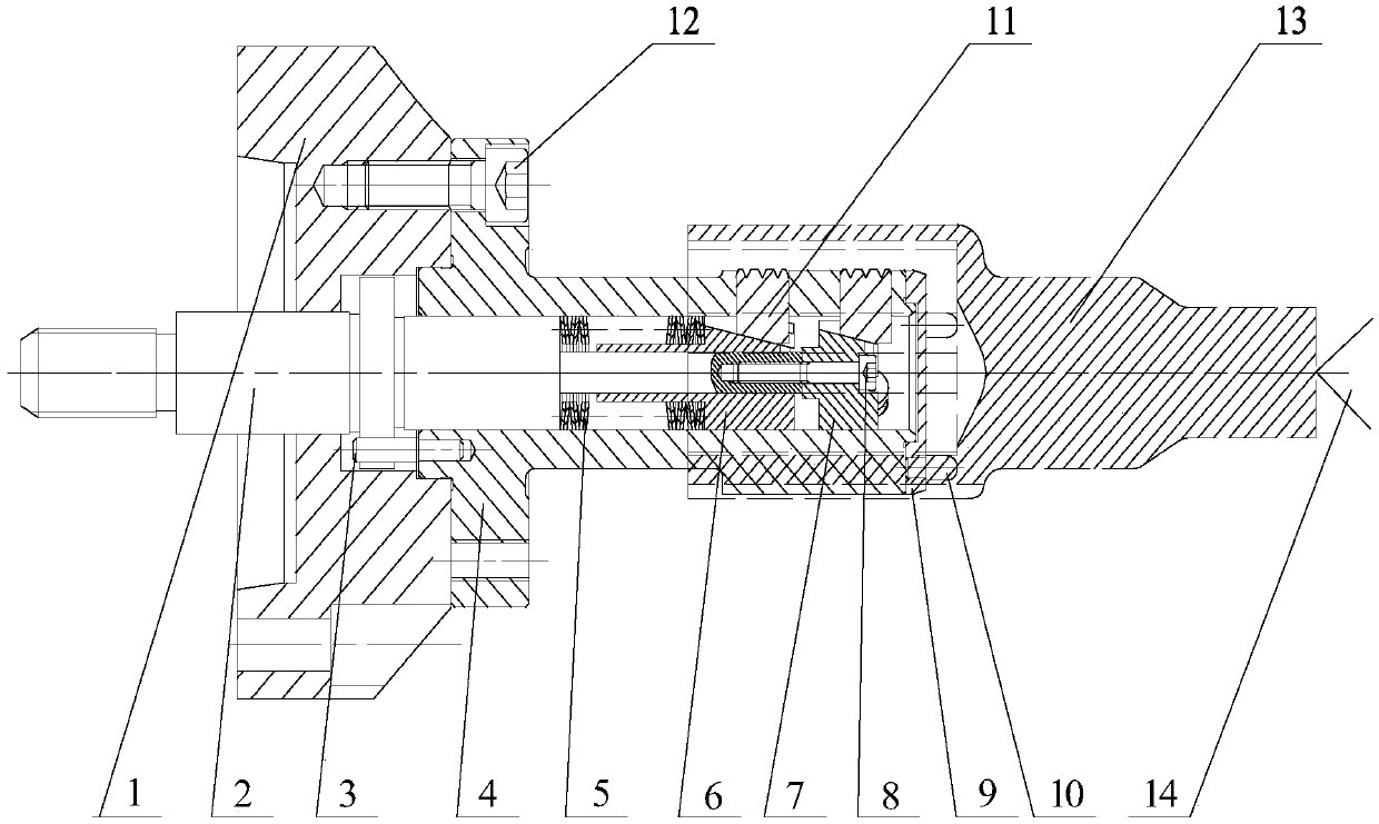 Expander device for secondary positioning of three-pin shaft fork