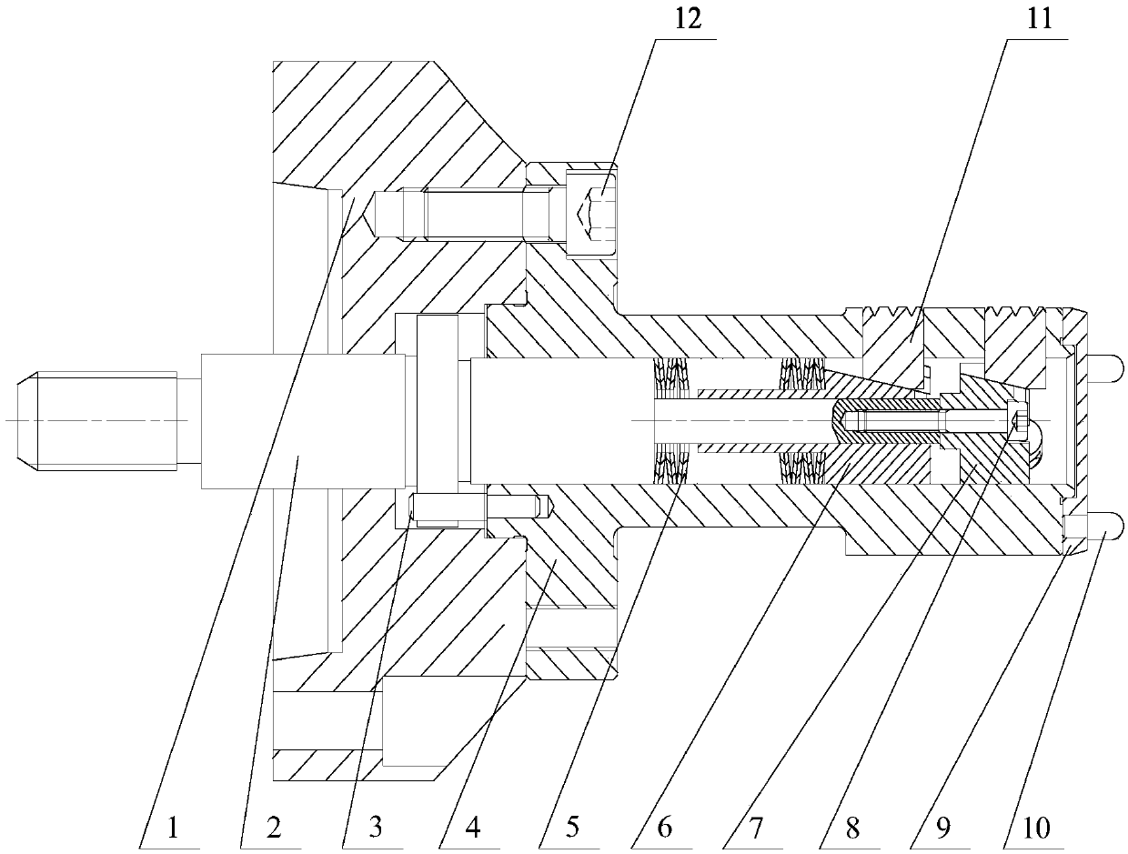 Expander device for secondary positioning of three-pin shaft fork