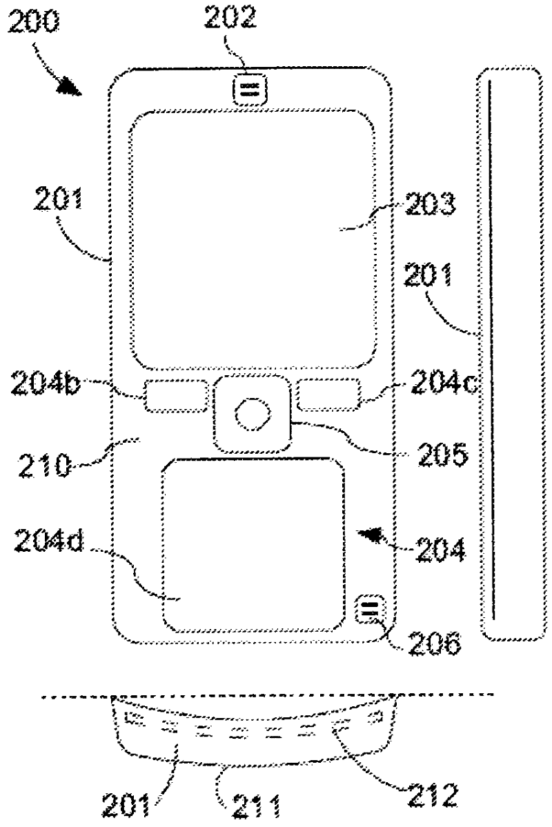 Device with retracted front face